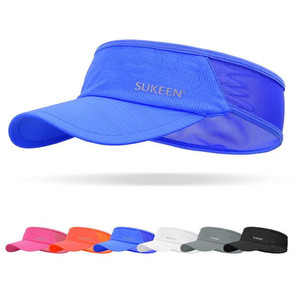 Sukeen Sun Visor Hat,UPF 50+ UV Sun Protective Sun Visors for Women,Running Hat Golf Hat for Men,Cooling Elastic Visor with Perspiration Breathable Sweatband,Sport Visor Cap for Tennis Cycling Blue