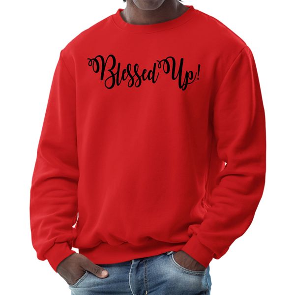 Mens Graphic Sweatshirt, Blessed Up Quote Black Illustration - Red / 5XL