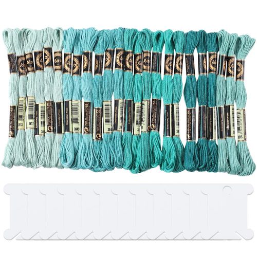 CABODYALS 24 Skeins 6 Strands Green Embroidery Floss Threads Variegated Gradient Cross Stitch Thread Friendship Bracelets String Bulk with 12 Floss Bobbins for Hand Sewing Knitting Craft Stitching Diy