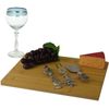 (D) Bamboo Cheese Board, Wooden Board with Silver Knife, Fork 4-pc 'Seashell'