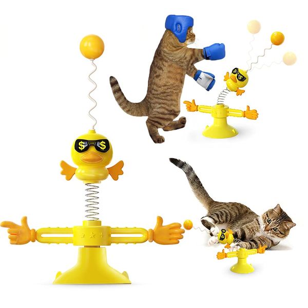 WeChip Windmill Interactive Cat Toy, Cat Toys for Indoor Cats with Turntable Teasing Feather Stick Suction Cup Base Funny Kitten Feather Ball Toys for Cats Cradle String Game (Yellow)