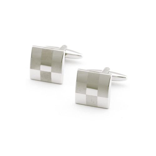 wumio Cufflinks Block Plaid Cufflinks Silver Check Shirt Suit for Job Hunting Wedding Children Morning Men's Block Pattern Simple, Stainless Steel, Stainless Steel