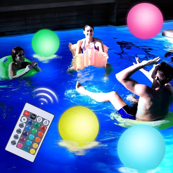 LovesTown 4PCS LED Beach Balls, 12" Light Up Beach Balls with Remote Control Glow Pool Balls Inflatable Beach Toy for Kids Summer Parties Pool Decorations