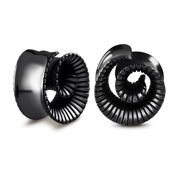 Longbeauty 1 Paar Ohrdrehner Dehnanhänger Tapers 316L Edelstahl Schnecke Dehnspirale Sichel Dehnungset Ohr Piercing Schmuck, Schwarz, 8mm