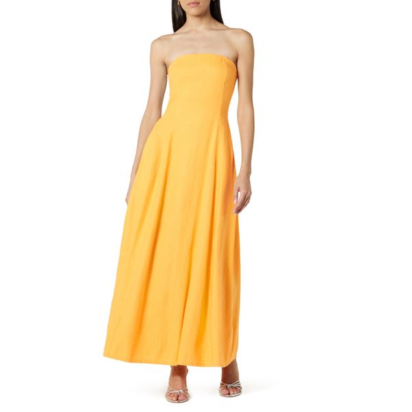 The Drop Carlota Strapless Linen Maxi Dress Kleider, Banane, XXS