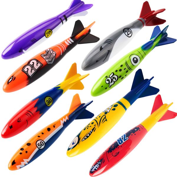 JOYIN 8 Pack Pool Toys, Shark Underwater Diving Toys, Colorful Swimming Toy Sinking Throwing for Kids Gifts Summer Swim Dive Training Water Fun Pool Games(Sharks)