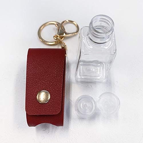 [Hand Gel Case] 1.0 fl oz (30 ml) Leather Key Holder Cell Phone Bottle Container Portable Empty Refill Travel Hand Wash (Red)