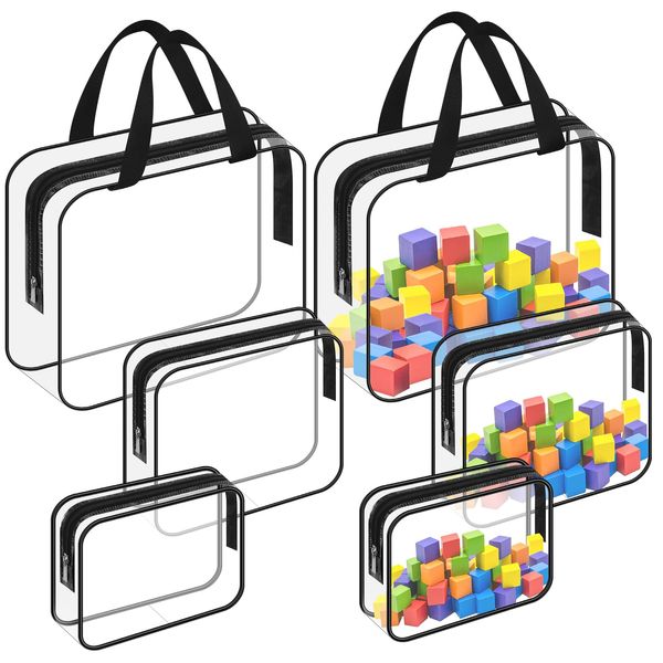 6 Packs Clear PVC Toy Storage Bags for Kids Travel Toiletry Bags Cosmetic Bag Waterproof Toy Organizing Bags with Zippered for Building Blocks Puzzle Stationery