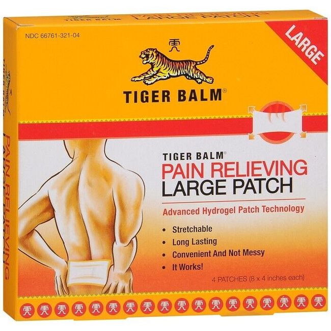 Tiger Balm Pain Relieving Large Patch  8x4 inches 4PK