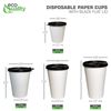 12oz White Coffee Cups and Black Flat Lids Hot Cold Drinks Disposable 100pcs
