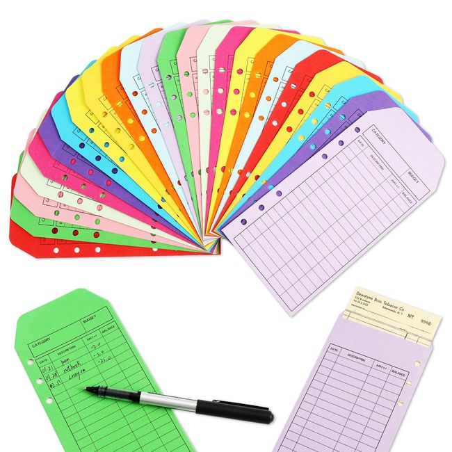 girldate Cash Envelopes, Budget Envelopes, 12 Colors, Set of 24, Budget Sheets, Punched Holes, 6 Holes, Stylish, Household Management, Money Management, Home, Work, Commercial, System Savings