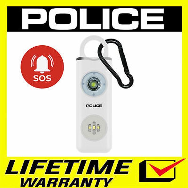 POLICE Personal Alarm Keychain for Women Rechargeable LED Flashlight White