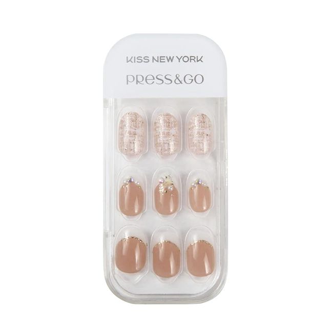 KISS NEW YOROK [Official] Nail Tips, Press & Go LUXURY Cute, Stylish, [34] Press & Go Luxury LPG34J [Easy, For Fingers] Beige