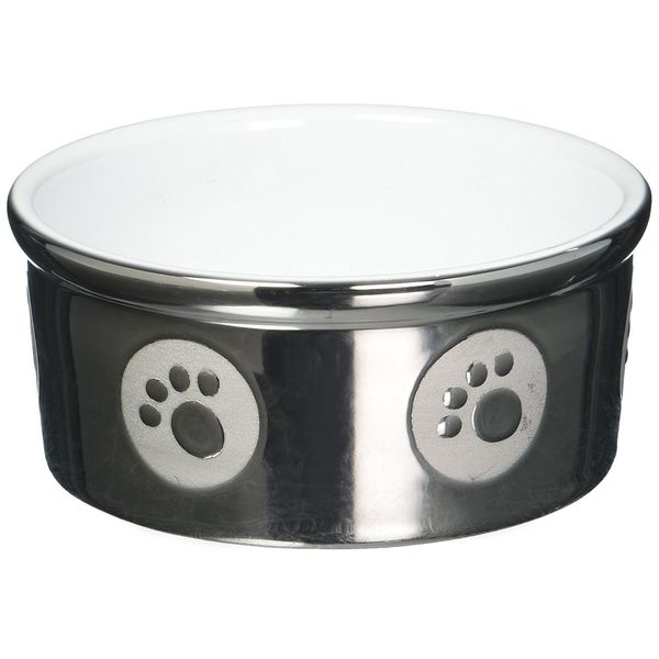 ETHICAL STONEWARE DISH 687906 Paw Print Titanium Dog Dish