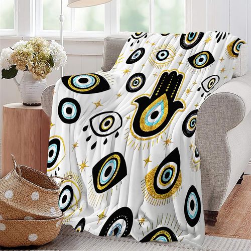 Evil Eye Print Blanket Hamsa Eyes Hand Magic Sun Moon Throw Blankets for Couch Sofa Bed Stuff Decor Gifts Soft Warm Cozy Fleece Plush Flannel Bedding for Lover Man Woman Adults 40"x50"