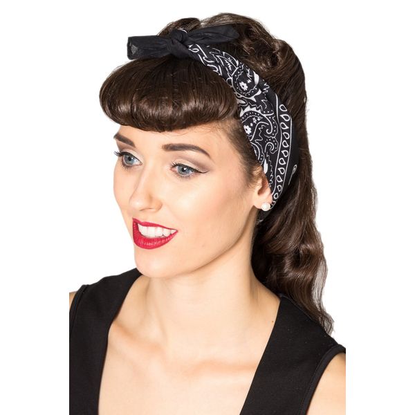 Banned Lysia Vintage Retro Bandana Hairband - 4 Colours - Black/One Size