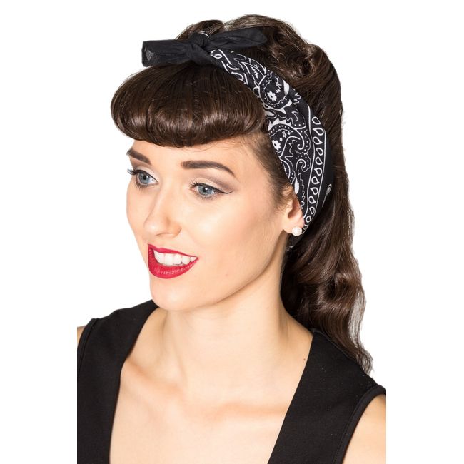 Banned Lysia Vintage Retro Bandana Hairband - 4 Colours - Black/One Size