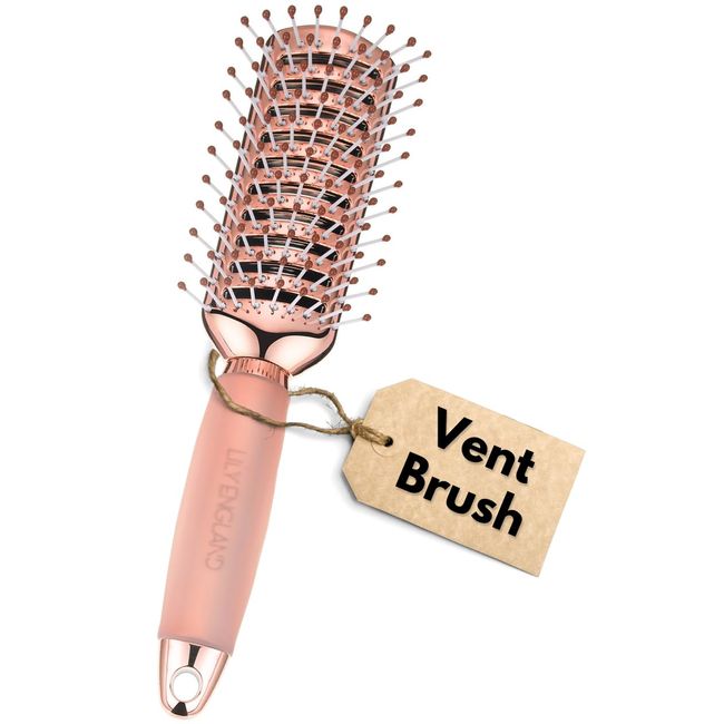 Vent Hair Brush for Blow Drying, Detangling Hairbrush for Women - Vented Brush with Gel Handle - Rose Gold by Lily England