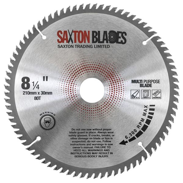 TCT21080TTCG Saxton TCT Circular Saw Blade 210mm x 80T x 30mm Bore (16, 20, 25mm and 25.4mm ring) Aluminium Laminate Hardwood