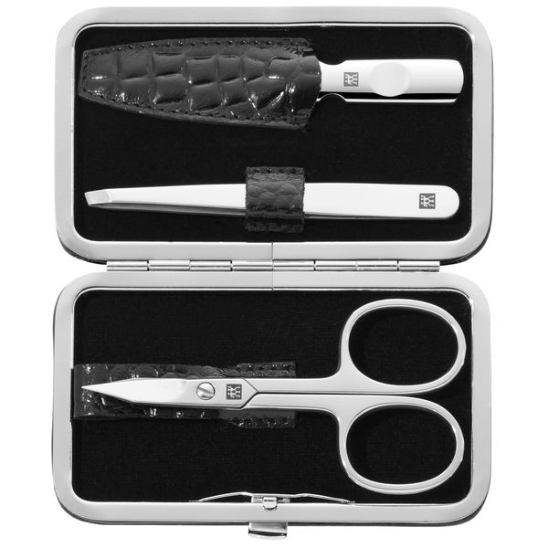 ZWILLING Set manicure kit pedicure, set completo per la cura delle unghie, pelle bovina, edizione coccodrillo con forbici per unghie combinate, 3 pezzi, Nero