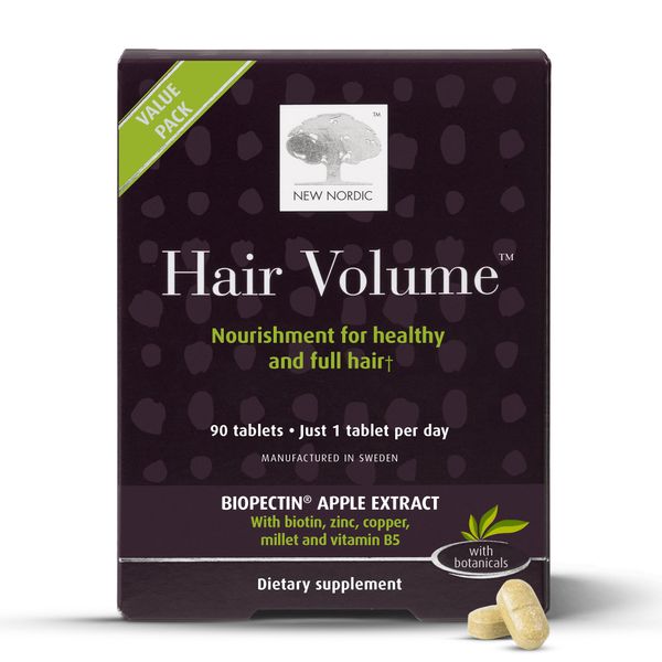 New Nordic Hair Volume 90 Tablets - Clinically Proven Hair Growth Vitamins - Biotin, Zinc & Apple - Visibly Thicker & Shiny Hair - for Women & Men