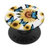 Funny sunflower with blue butterfly Pattern Print PopSockets Adhesive PopGrip