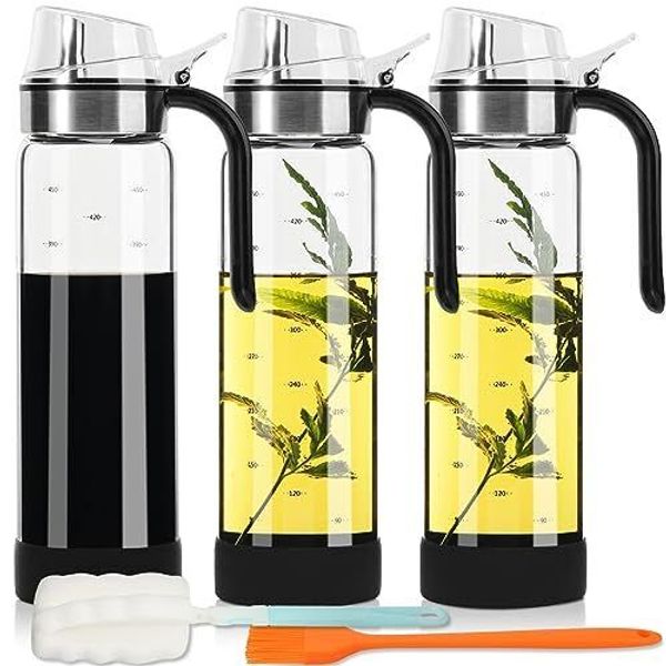 2 Pack 15oz Oil Dispenser Glass Bottle Auto Flip Leakproof Condiment Container