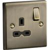 1G Switched Socket Square Edge Antique Brass 13A