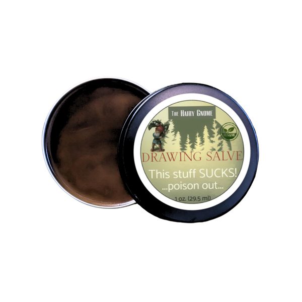 The Hairy Gnome Drawing Salve Ointment, This Stuff Sucks! Poison Out. Handmade with Organic Ingredients. Old Timey Plantain and Pine Sap Recipe for Infections, Poison Ivy, and Boils.