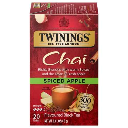 Twinings Spiced Apple Chai Individually Wrapped Black Tea Bags, 20 Count Pack of 6, Sweet, Savoury Spices, Caffeinated