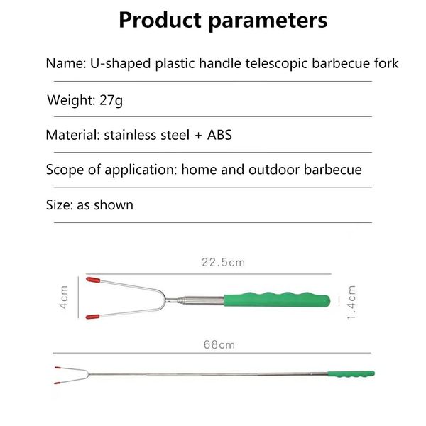 Angeer 8 Pcs/Set Barbecue Forks Marshmallow Roasting Sticks Extendable Stainless Steel 68cm/27Inch U Shape Hot Dog Fork with Color Handle（PVC Handle）