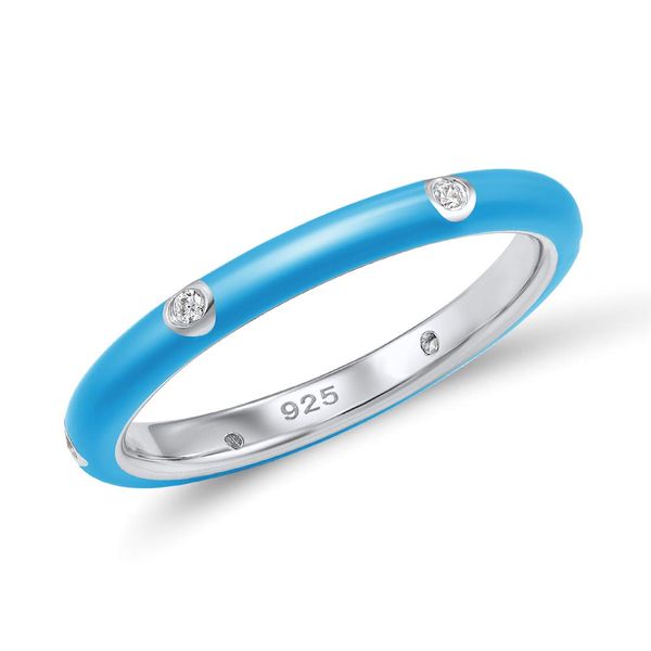Santuzza 925 Sterling Silver Enamel Stackable Ring Cubic Zirconia Eternity Stacking Ring for Women (Blue,9)