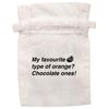 Flox Creative White Organic Small Drawstring Pouch Favourite Oranges Chocolate Ones
