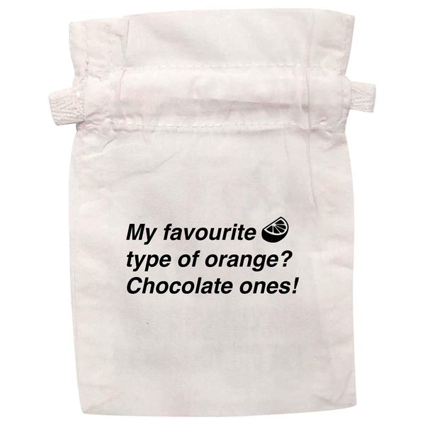 Flox Creative White Organic Small Drawstring Pouch Favourite Oranges Chocolate Ones
