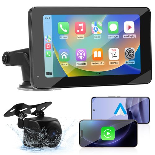 Aulevita 7" CarPlay Display with CarPlay & Android Auto, Horizontal/Vertical Mount, 2025 Upgraded Portable Android Auto Display with Navigation, Voice Control & Mirror Link.