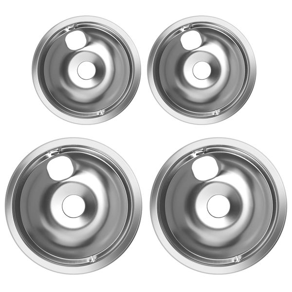 WB31T10010 WB31T10011 Chrome Range Drip Pans - Compatible with GE Hotpoint Ken-more Electric Range with Locking Slot - Includes 2 6-Inch and 2 8-Inch Drip Bowl Pans - 4 Pack