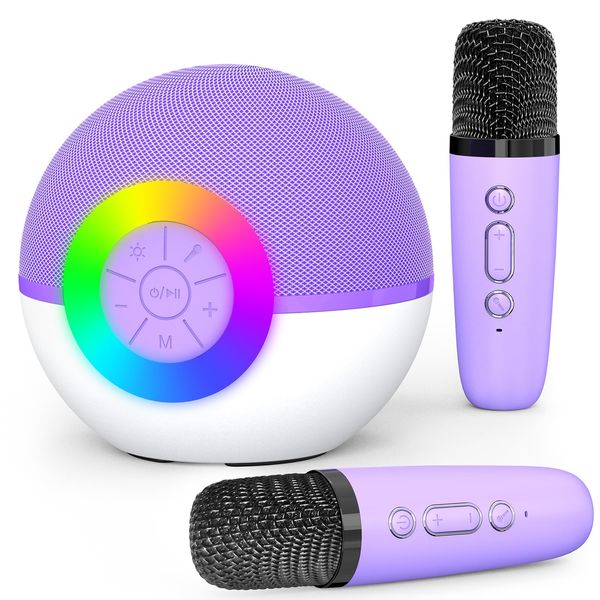 Mgaolo Mini Karaoke Machine for Kids Adults,Portable Bluetooth Speaker with 2 Wireless Microphones,Gift Toys with MP3 Player for Boys Girls 3-12 Year Old Birthday Family Home Party Present (Purple)