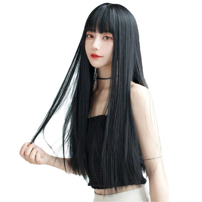 Wig, Long, Straight Wig, Full Wig, Natural, Small Face, Popular, Heat Resistant, Harajuku Style, Fashion, Net/Comb, Black