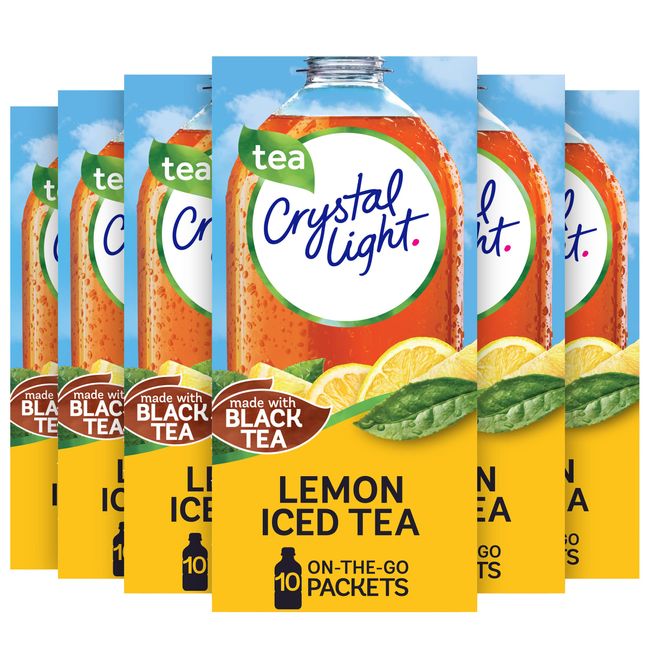 Crystal Light Lemon Iced Tea Naturally Flavored Powdered Drink Mix (60 Ct Multipack, 6 Boxes Of 10 Ct On-The-Go-Packets)