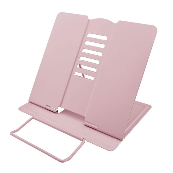 MEAOR Metal Book Stand Folding Reading Stand Anti-Slip Adjustable Desktop Bookend Cookbook Rest Book Holder (Pink)