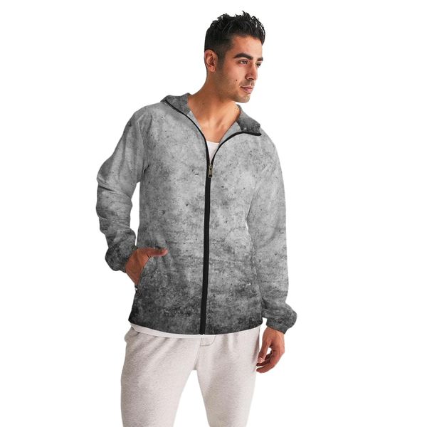 Mens Lightweight Windbreaker Jacket with Hood and Zipper Closure, Grey Illustration - Grey / M