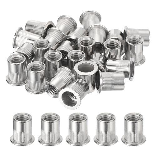 uxcell 25Pcs Rivet Nuts Flat Head, 3/8" Stainless Steel 304 Threaded Insert Nuts Knurled Body