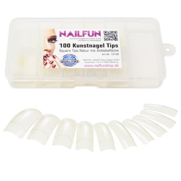 NAILFUN 100 Tips Quadrati Naturali con Scalino