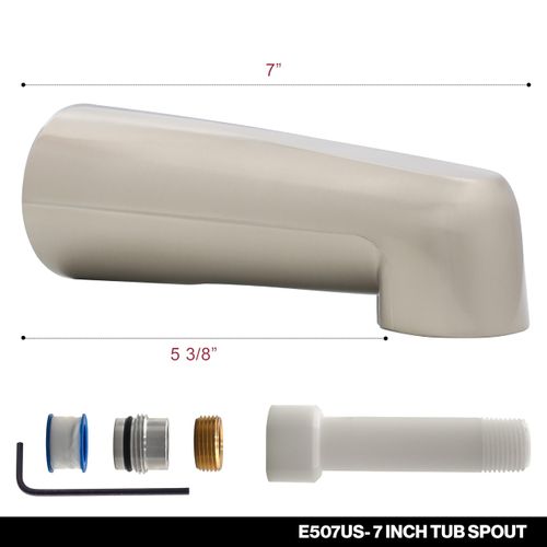 Westbrass E507US-07 Universal Fit 7" Wall Mount Tub Spout, Zinc, Satin Nickel