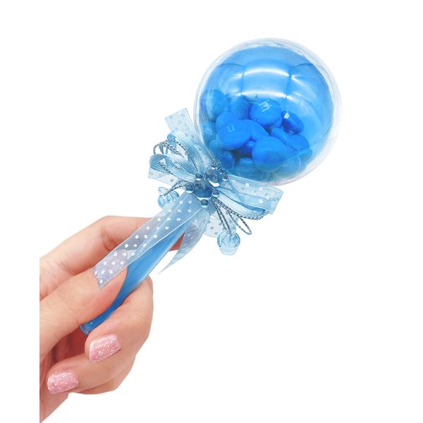 48 Pieces Fillable Baby Rattle Party Favors, Blue with Decorative Bear & Ribbon