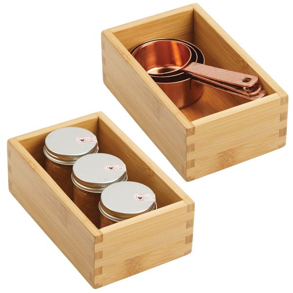 mDesign Set of 2 Functional Drawer Organiser — Elegant Bamboo Kitchen Drawer Divider for Cutlery, Silverware, Utensils — Convenient Drawer Separator — 16.5 cm x 10.2 cm x 6.4 cm — Light Brown