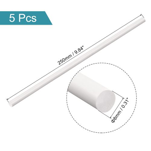 MECCANIXITY ABS Plastic Rod Round Solid White Bar 8mmx250mm for DIY Model Material, Architectural Model Making, DIY Sand Table, Pack of 5