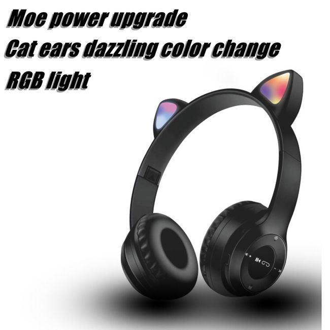 Wireless Earphones Rgb With Rabbit Ears Headset Mic Cute Girls Music  Bluetooth