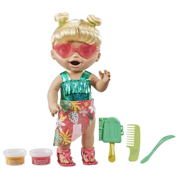 Baby Alive Sunshine Snacks Doll, Eats and Poops, Summer-Themed Waterplay Baby Doll, Ice Pop Mold, Toy for Kids Ages 3 and Up, Blonde Hair