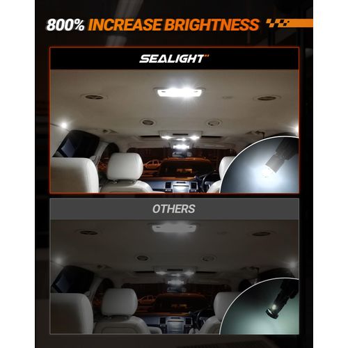 SEALIGHT 194 LED Bulb 6000K White, 168 2825 T10 W5W 3030 Bright Chips, Dome Light, Map Door Courtesy License Plate Pack of 10